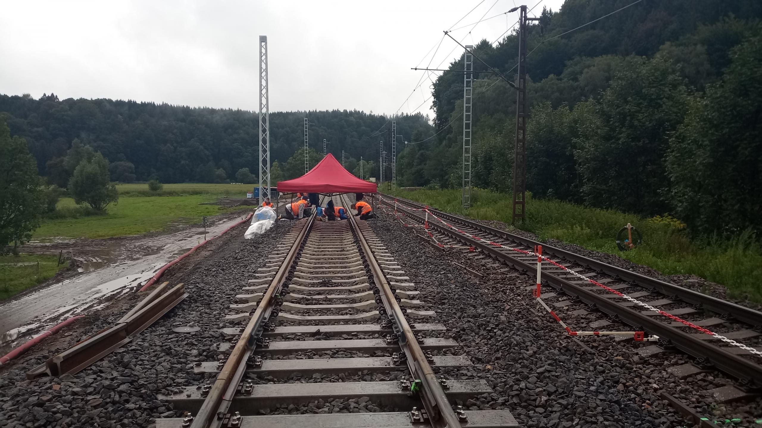 Strain gauge installation in the railway line section Ústí nad Orlicí – Brandýs nad Orlicí.