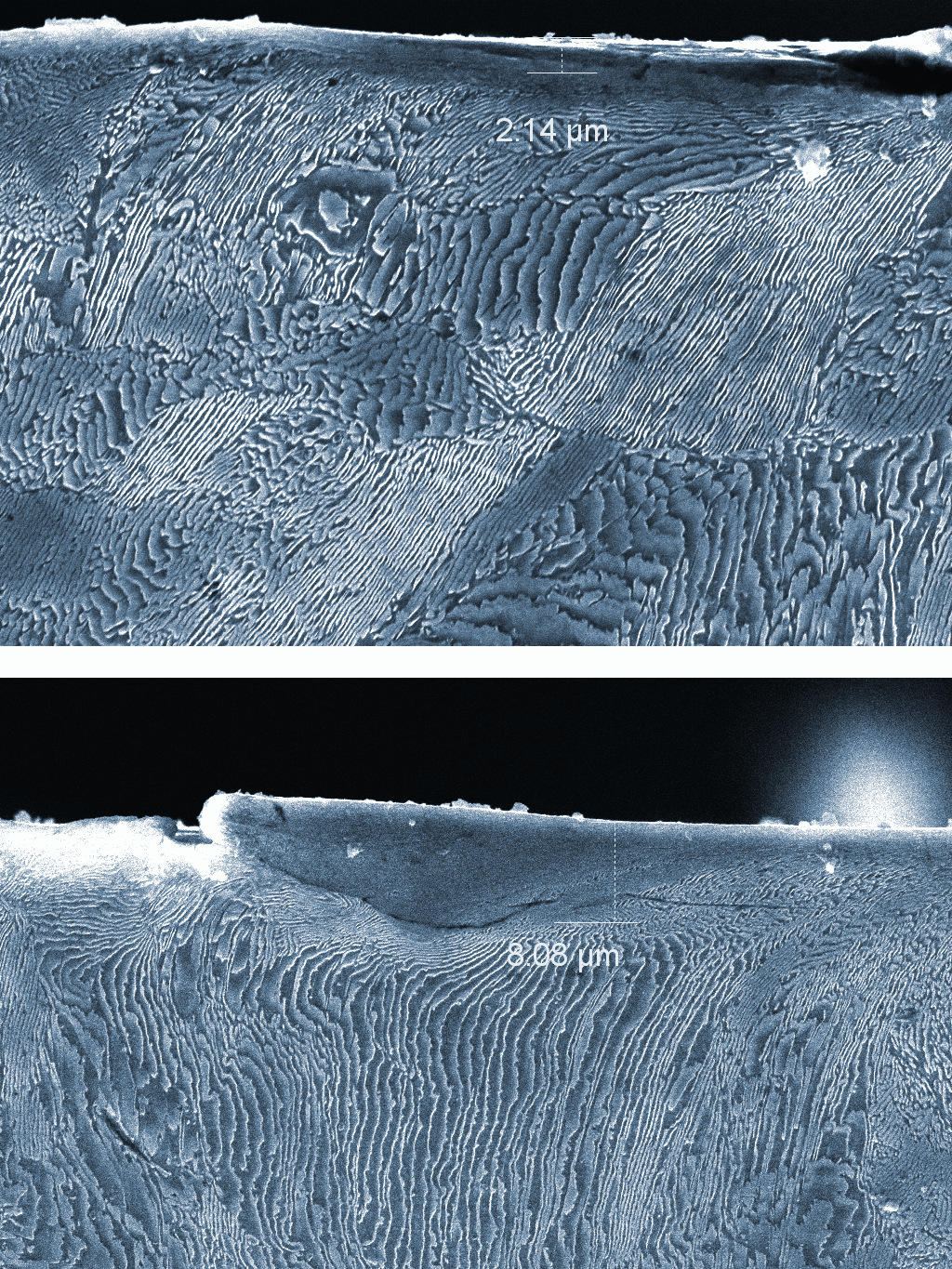 Metalographic analysis of a steel disc after twin-disc machine testing
