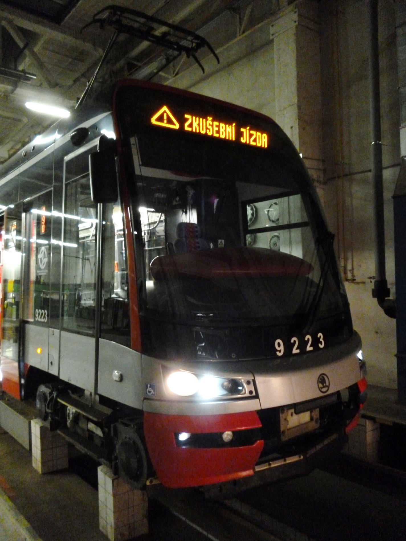 Tram in a depot before a test run